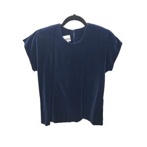 Peter Popovitch Womens Sz S Blue Solid Cap Sleeve Velvet Blouse